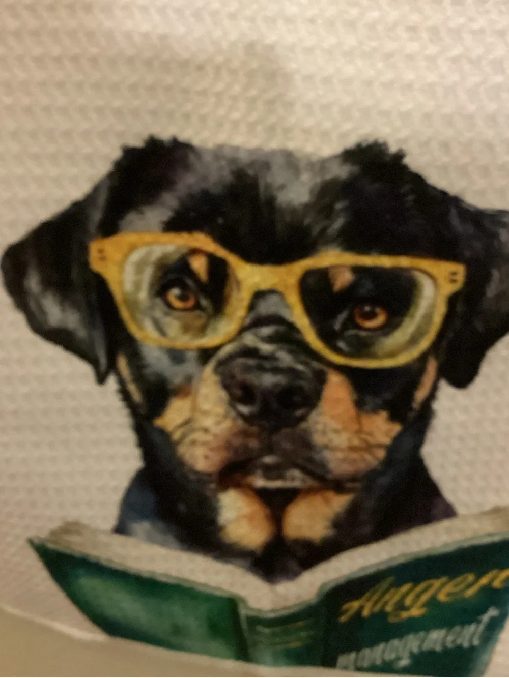 Towel with Rottweiler Reading Anger Management Text nwot